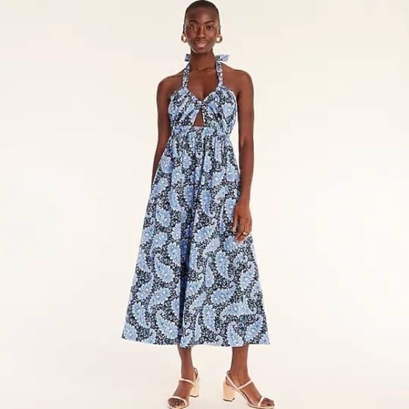 𝅺j Crew Collection Halter Cut Out Dress Ratti Floral Print size 0 - Picture 1 of 6